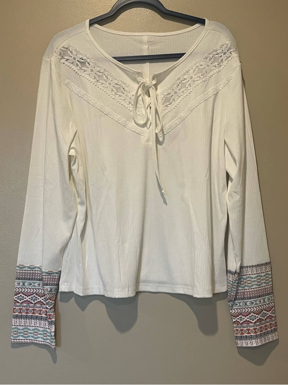 Women's Long Sleeve Top with Patterned Cuffs